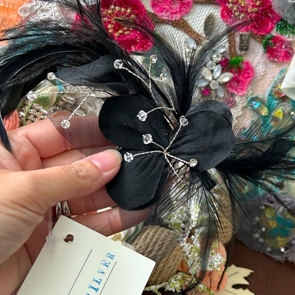 NWT Black Ostrich Feather Hair Comb - Picture 2 of 7